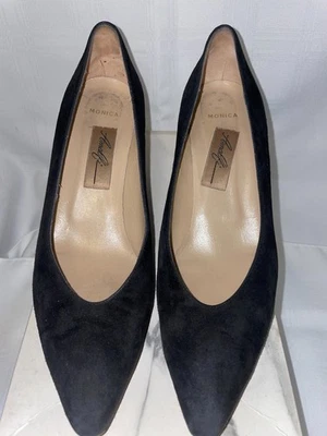 Salto Alto Feminino AMALFI 'Monica' Vintage Camurça Preta ITÁLIA Tamanho 9AA - Imagem 1 de 4