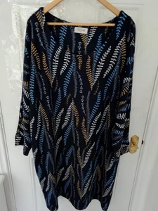 Autonomy XXL Pullover Kleid dunkelblau gelb Ast Design weich dehnbar Taschen - Bild 1 von 10