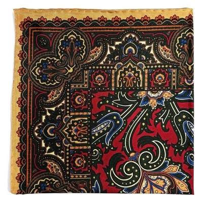 Red & Cream Yellow Floral Ancient Madder Silk Pocket Square (Hand-Rolled) - Image 1 of 4