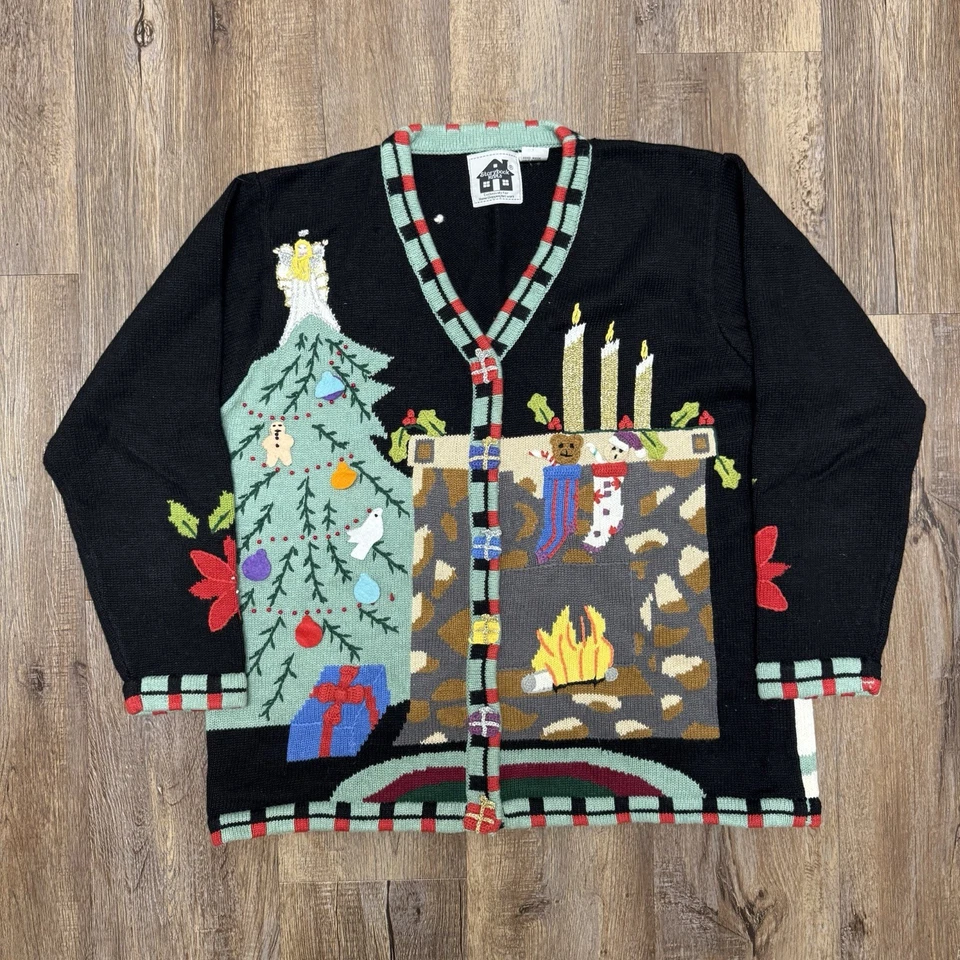 Cárdigan Suéter Vintage Libro de Cuentos Tejido Mujer Noche Antes de Navidad L Difícil de Encontrar Foto 1 de 4