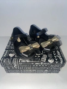 Little Girls Mini Melissa Black Gold Ultra Girl Sweet Now Shoes Size 5 - Picture 1 of 5
