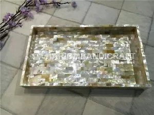10"x14" Marble Serving Tray Golden Mother Of Pearl Random Inlay Accessory E1426 - Foto 1 di 4