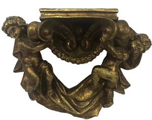 Vintage Cherub Angel Ornate Wall Gold Sconce Shelf Resin MCM Hollywood Regency - Picture 1 of 17