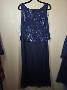 Damen wadenlanges angedeutetes Sakko Kleid mit Knopfleiste, marineblau Pailletten, 14 - Bild 1 von 4