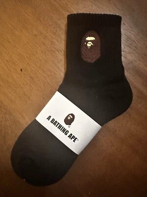 🐵 BAPE   A Bathing Ape Crew Socks • Black - Brown Head • Size Large • BNWT - Image 1 of 3