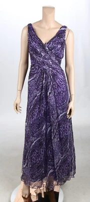 Vestido Tadashi Vintage Años 00 Y2K Púrpura Estampado Guepardo Gasa Fiesta Baile de graduación talla 10 Foto 1 de 3