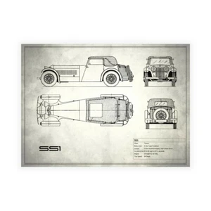 Stampa su Tela su Carta Poster o Quadro Rogan Mark Jaguar SS-100 White - Picture 1 of 2