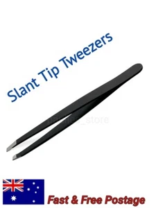 Stainless Steel Slant Tip Black Tweezer Eye Brow & Hair Removing Tool - Picture 1 of 5