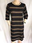 Monsoon ~ Black & Camel Brown Striped Knitted Cotton Sweater Jumper Dress Size S