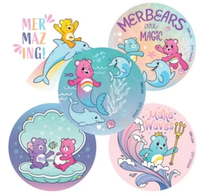 SMILE MAKERS 25 Care Bears Mermaid mermazing Stickers Party Favors Teacher Supply rewards