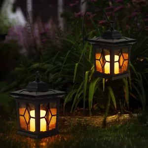2er Set LED Solar Garten Steck Laternen Lampen schwarz Erdspieß Dekoration Außen - Bild 1 von 10