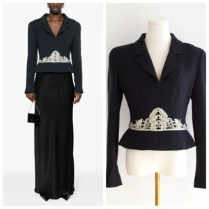 Chanel Vintage Fall 2002 Navy Blue Embellished Silver Crystal 02A Top Jacket - Picture 1 of 15