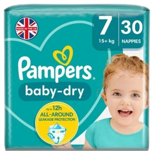 Pampers Baby-Dry Nappies, Size 7 (15kg+) Essential Pack (30 per pack) - Picture 1 of 1