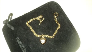 JUICY COUTURE CHAIN TOGGLE BRACELET YELLOW GOLD DANGLING HEART/CROWN/RHINESTONES - Picture 1 of 2