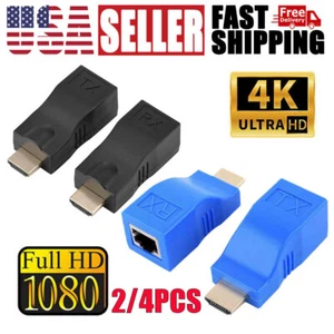 4K 1080P HDMI Extender to RJ45 Over Cat 5e/6 Network LAN Ethernet Adapter 2/4PCS - Picture 1 of 13
