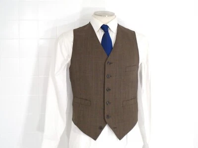 Men's Glen Plaid Vest Daniel Cremieux Brown Wool Tweed Waist Coat Size Medium - Image 1 of 4