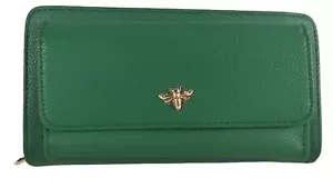 8x5 grüne Damen Geldbörse Kleingeldbörse mit süßer goldfarbener Hummel geräumig! Neu - Bild 1 von 6