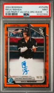 2024 Bowman Chrome Rikuu Nishida 1st Orange Wave Refractor Auto #18/25 PSA 9 - Picture 1 of 2