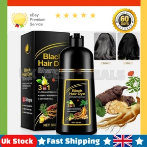 Black Hair Dye Shampoo Covering Grey Hairs Instant Darkening SemiPermanent 500ml - Picture 1 of 7