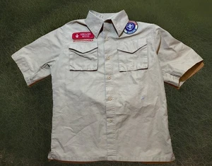 Boy Scouts Of America Youth Large Uniform Shirt Khaki Patches Huntington Beach - Picture 1 of 9