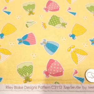 Doll Princess Dresses On Yellow Workman Riley Blake Cotton Fabric WASHED BTHY - Picture 1 of 18