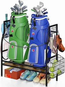 Golftasche Organizer Garage Aufbewahrung Golf Organizer Aufbewahrungsregal für 2 Golftaschen - Bild 1 von 11