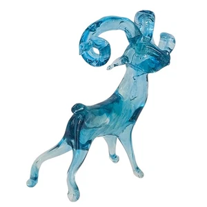 4" ART GLASS RAM CABRA DE MONTAÑA TRANSPARENTE CON REMOLINO AZUL - Imagen 1 de 6
