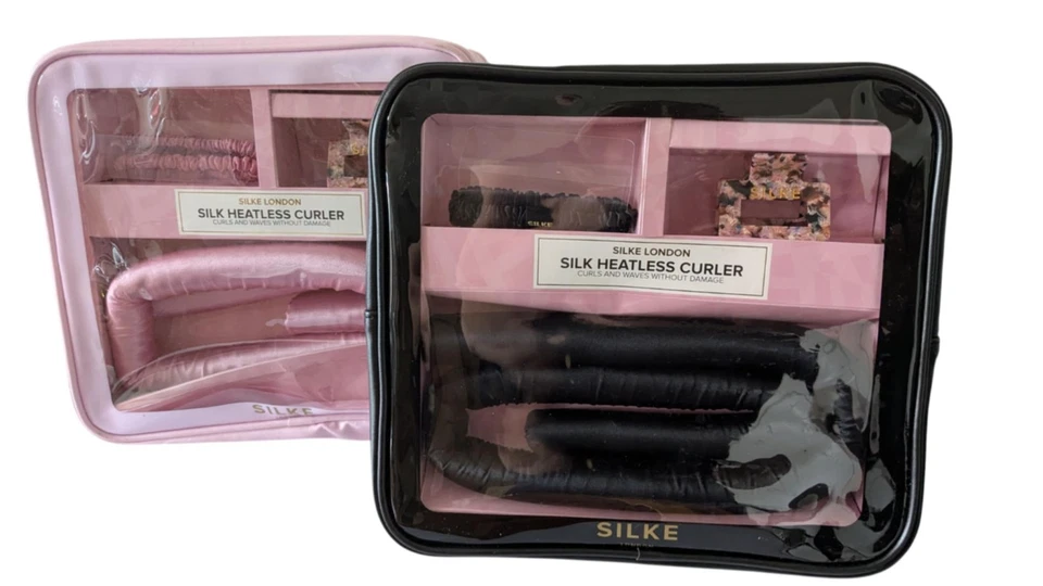 Silke London 100% Pure Mulberry Silk Heatless Curler Set, Pink /Black