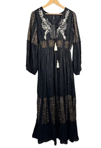 Maxi Vestido Me 2 Magic Whimsigoth Boho Volantes Bordado Negro Multi Y2K Talla M - Imagen 1 de 8