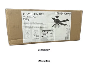 Hampton Bay Riley 44 in. Indoor Matte Black Ceiling Fan, Light Kit+Remote - Picture 1 of 15
