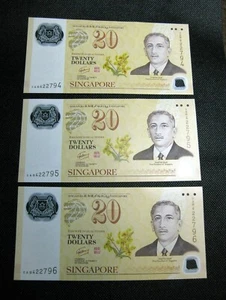 3x Singapore $20 Twenty Dollars 40 Years Singapore Brunei Notes UNC AB Series - Imagen 1 de 2