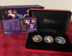 2014 Australia Perth Year of the Horse Proof Color Silver 3 1/2oz Coin Set COA - Picture 1 of 10