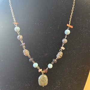 Natural Stone Native Tribal South Western Necklace Amber Turquoise - Picture 1 of 6