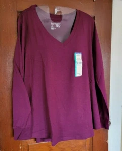 NUEVO CON ETIQUETAS TERRA & SKY Para Mujer 0X 14W Púrpura Manga Larga Cuello en V Camisa Semi Ajustada - Imagen 1 de 4