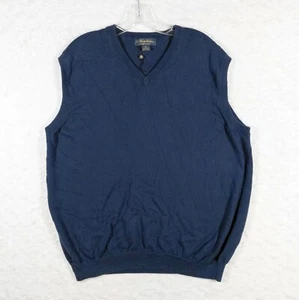 Brooks Brothers Sweater Vest Mens XL Blue Supima Cotton Knit Golf V-Neck Preppy - Picture 1 of 8