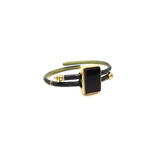 Victorian 1800s Gold Filled Black Glass Mourning Bracelet Adjustable Bypass