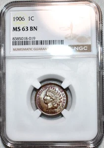 NGC MS-63 BN 1906 Indian Head Cent, Lightly Toned & Highly Lustrous. - Picture 1 of 2