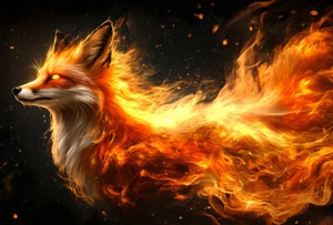 Abstraktes Tier Feuer Fuchs Leinwandbild Wohndeko Wandbild Poster Drucke Gemälde - Bild 1 von 6