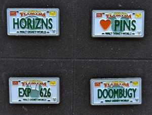 Disney License Plates Cast Lanyard Pin Collection 4 Set 2005 OE Hidden Mickey