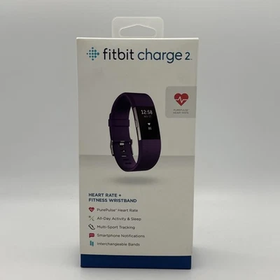 Reloj inteligente Fitbit Charge 2 ciruela púrpura pulso rastreador de ritmo cardíaco y cargador funciona Foto 1 de 4
