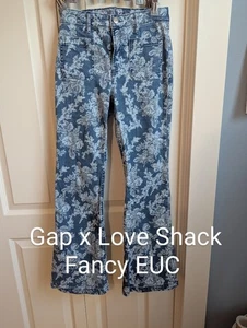 Gap x Love Shack Fancy blue floral Denim Jeans Stretch 12 HR 70s Flare - Picture 1 of 5