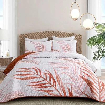 Juego de edredón edredón botánico costero tropical coral tamaño king, 3 tartas... Foto 1 de 4