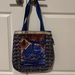 Bolso de Mano Laurel Burch Estampado Azul Gato Nuevo con Etiquetas - Imagen 1 de 11