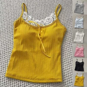 Women Bow Lace Camisole Elastic Vest Casual Inner Wear in Various Colors - Picture 1 of 14