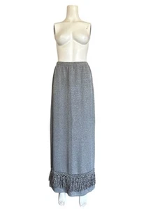 Vintage 70’s Shimmering Metallic Silver Black Fringed Maxi Skirt FRED ROTHSCHILD - Picture 1 of 8