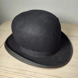 VINTAGE 1930'S STETSON Black FELT BOWLER HAT Original Needs Repair Damaged - Picture 1 of 16