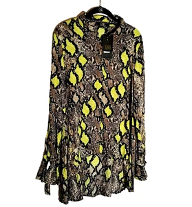 Lucky & Blessed Top Women's XL Black Brown Yellow Animal Print Ruffle Sleeve New - Picture 1 of 10