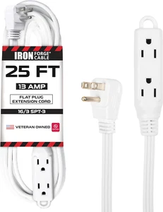 25 Ft White Extension Cord with 3 Electrical Power Outlet - 16/3 Durable White C - Picture 1 of 12