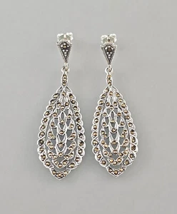9916413 Pendientes Markasita Plata 925 Pendientes Floral 4x1,5cm - Imagen 1 de 1