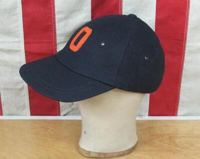 Gorra de béisbol de franela de lana negra de colección de los años 50 gorra ajustada naranja parche con letra O L Foto 1 de 4